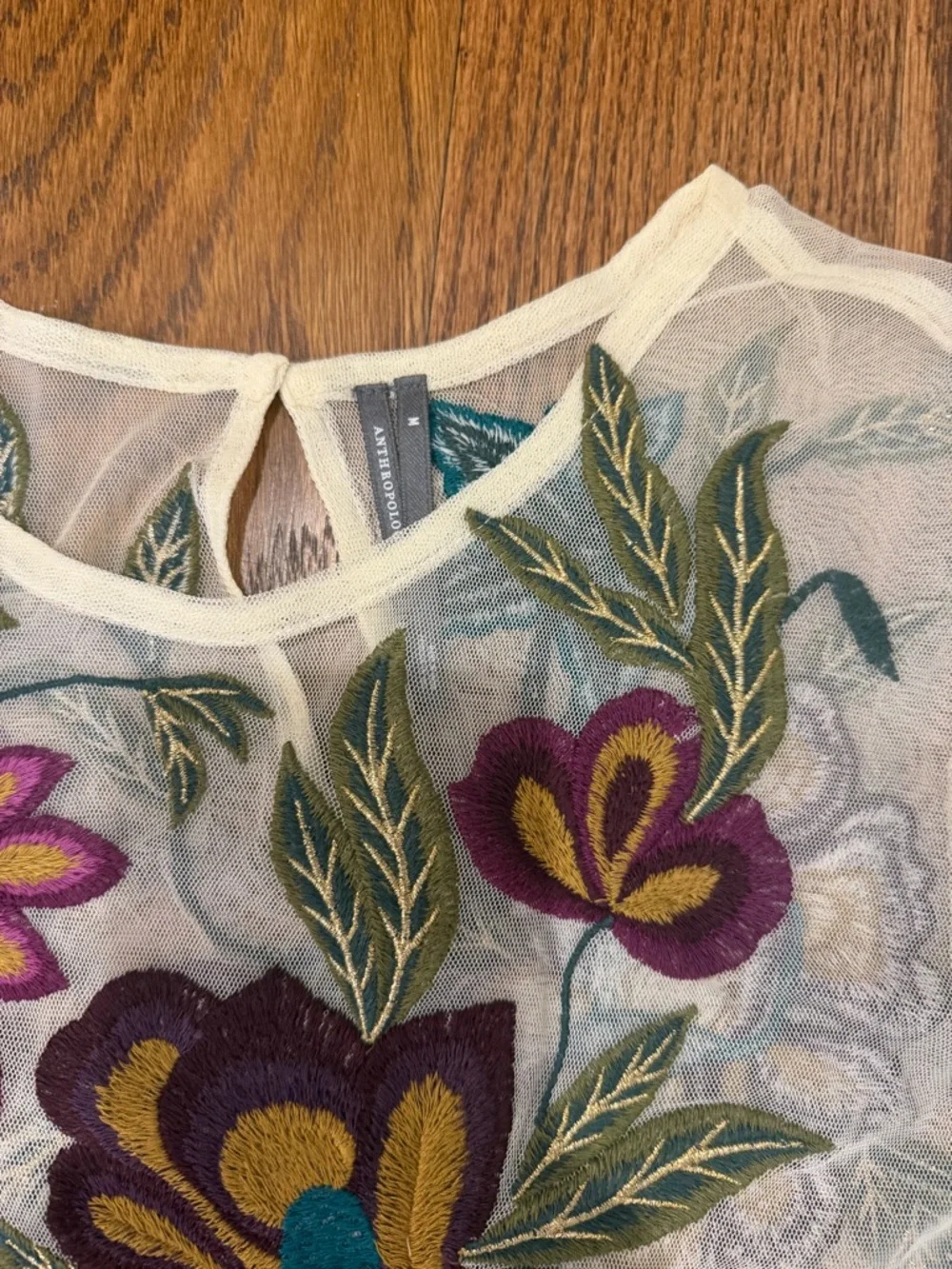 Anthropologie Layla Embroidered Appliqué Mesh Blouse - Picture 4 of 5